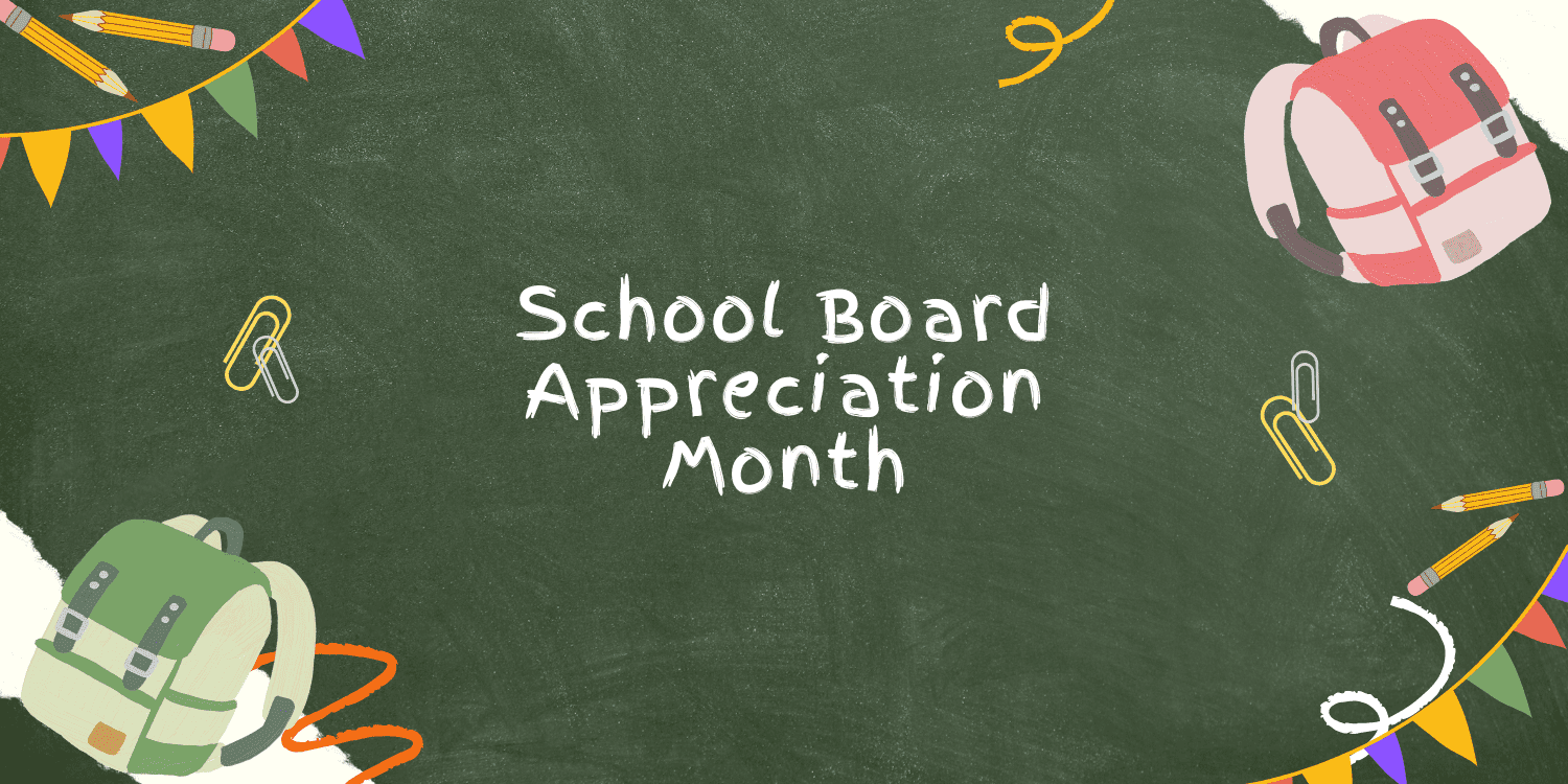 Illustration for School Board Appreciation Month with school supplies.